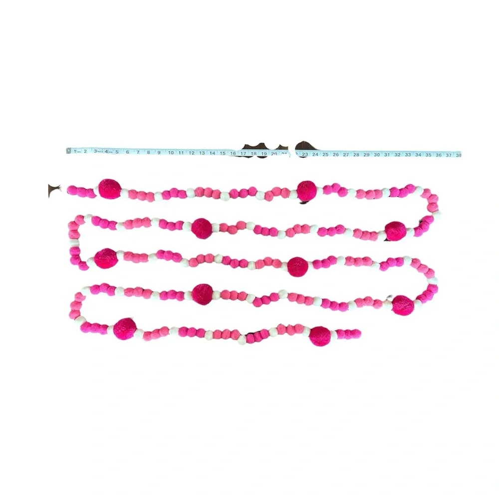 14 ft Valentine's Day Pinks & Cream Pom Pom Garland Handmade on Cord